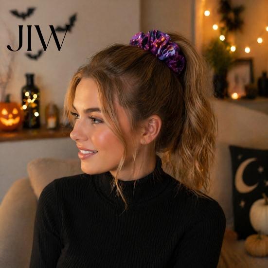 Soft Elastic Ponytail Holders Halloween Hair Ties, High Elasticity Scrunchies, Stretchy Bands with Ghost Witch Accessories Hat Bat Spider Web