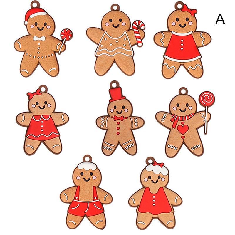 Set Of 12 Christmas Tree Decor Hanging Cartoon Gingerbread Man/Snowman/Santa Pendant Festival Party Ornament For Indoor