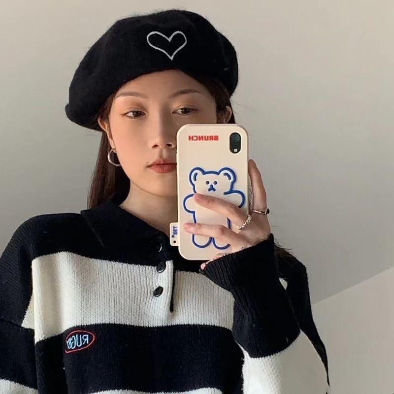 

Bud hat fashion love embroidery wool beret children autumn retro face little painter hat tide Adult (55-58cm) червоний