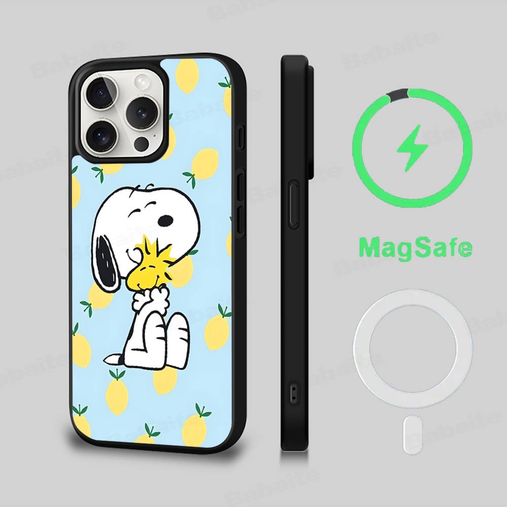 Cartoon Lovely S-Snoopies Phone Case Magnetic Case For iPhone 16 14 13 12 11 15 Pro Max Plus For Magsafe Wireless Charge Cover