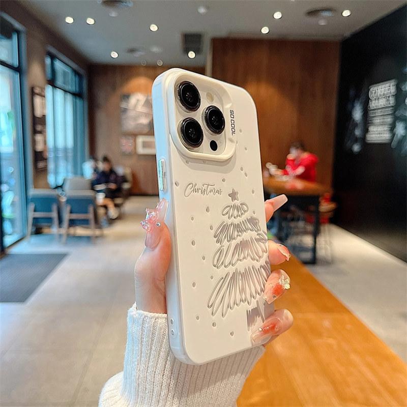 Merry Christmas White Christmas Tree Fashion For iPhone 16 15 14 13 12 11 Pro XR XS Max Anti-Drop Phone Y2k Pink Cover