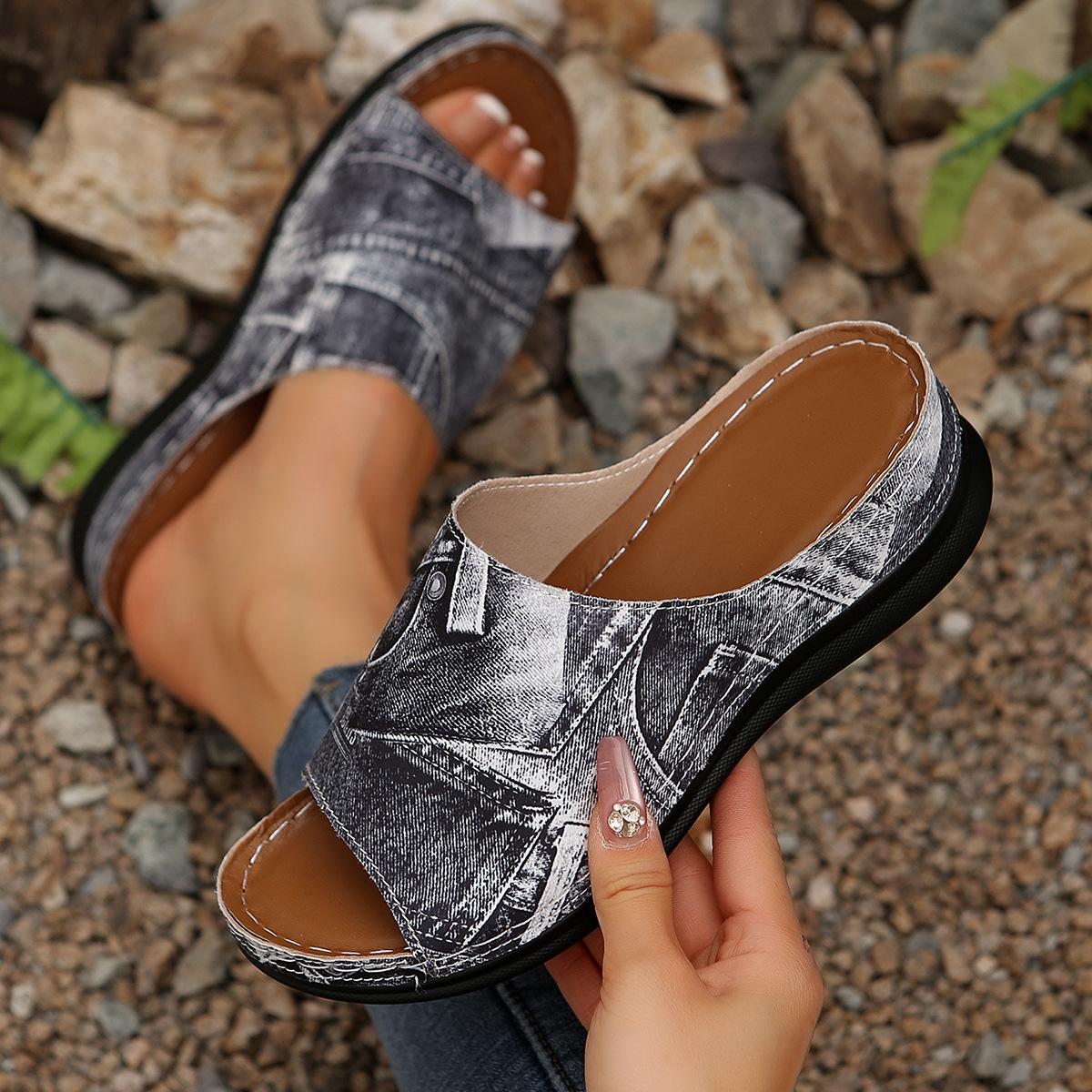 

Модные универсальные женские шлепанцы на танкетке 2025 лето новая платформа с открытым носком носить повседневную пляжную обувь 36 серый