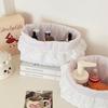 Ruffle Edge Polka Dot Stationery Storage Holder Sweet Pink Desktop Organizer Cute Small Basket for Snacks Scrapbook Supplies