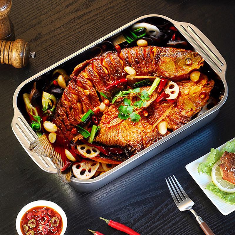 Stainless Steel Baking Pan With Lids Deep Dish For Fish/Pasta/Grilling Oven & Dishwasher Safe Cookware