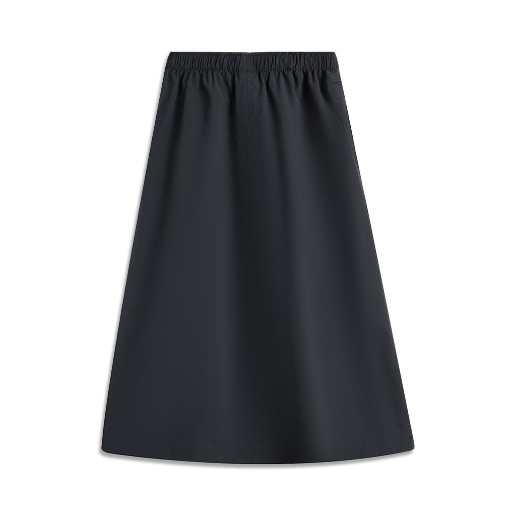 Li Ning Sports Lifestyle Series Solid Color Mid Waist Versatile Breathable Casual Long Skirt Women Skirts Black ASKV252-2