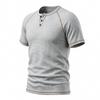 Mens Waffle Henley Collar Raglan Short Sleeve Color Block Casual T Shirt