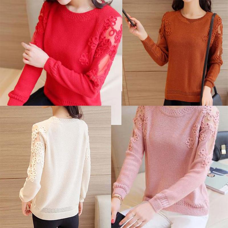 Women Knitted Pullover Tops Women Hollow Out Long Sleeve Ladies Thin Crochet Jumper Solid Womens Knitted Sweaters