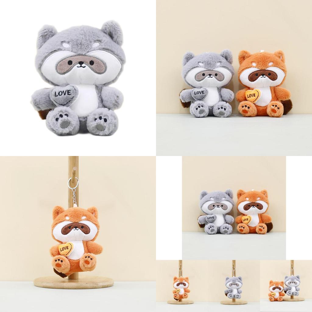 Cute Orange Raccoon Plush Toy Keychain Soft Pp Cotton Stuffed Animal Doll