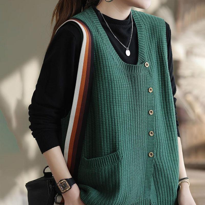 Vest for Women Sleeveless Tops Knitted Sweater Vest Oversize Retro Loose Pullover Casual V-neck Vest