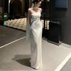 Satin Bandeau Hip Dress Female Slim Slim Heavy Work Sequins Celebrity Banquet Evening Dress Long Skirt