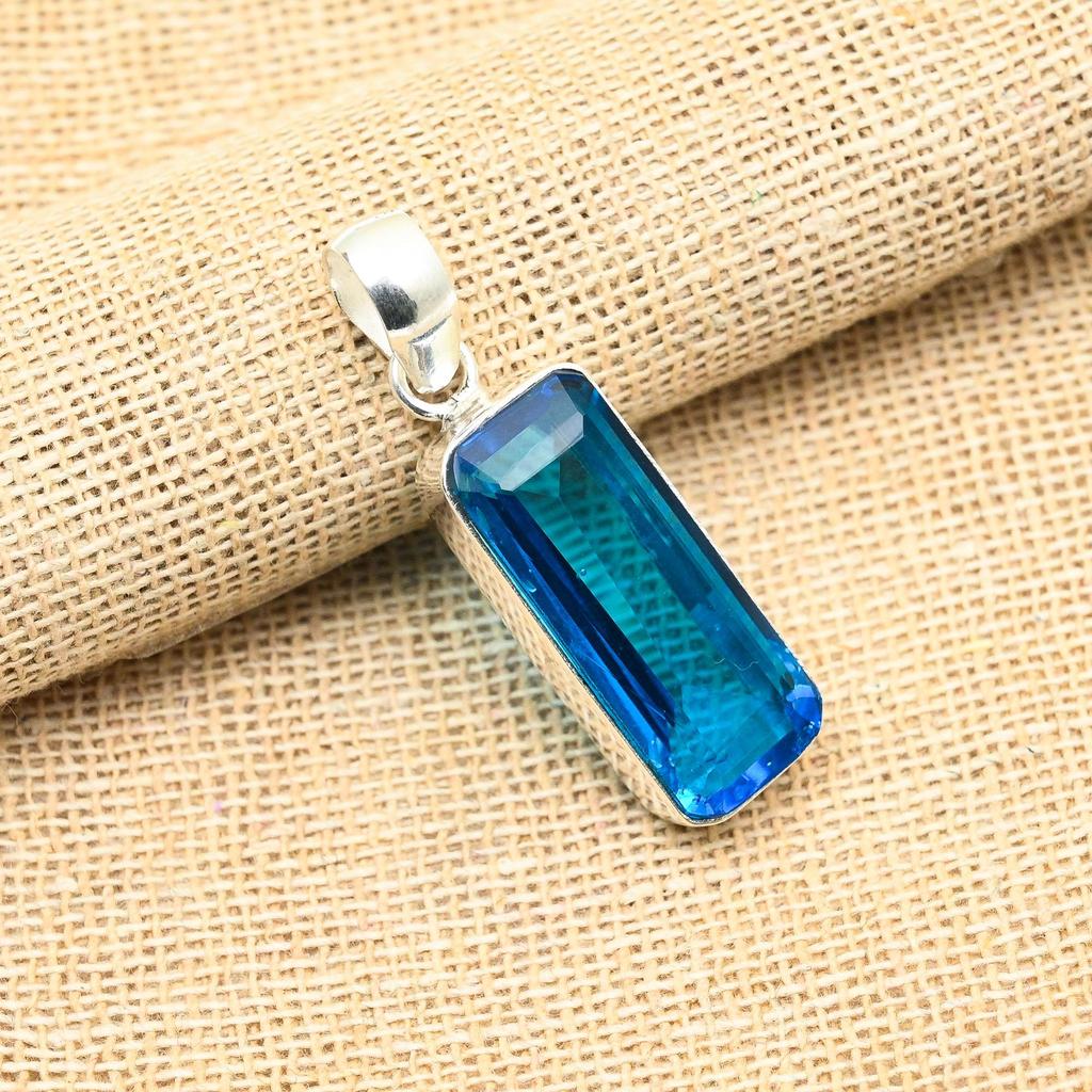 Dazzling Blue Topaz Gemstone Handmade 925 Solid Sterling Silver Jewelry Pendant For Women