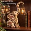 Indoor Atmosphere Lighting Vintage Elephant Lantern, Decorative Light, Resin Retro Table Lamp with Bird Cage Artistic Home Ornament Design for Decor,