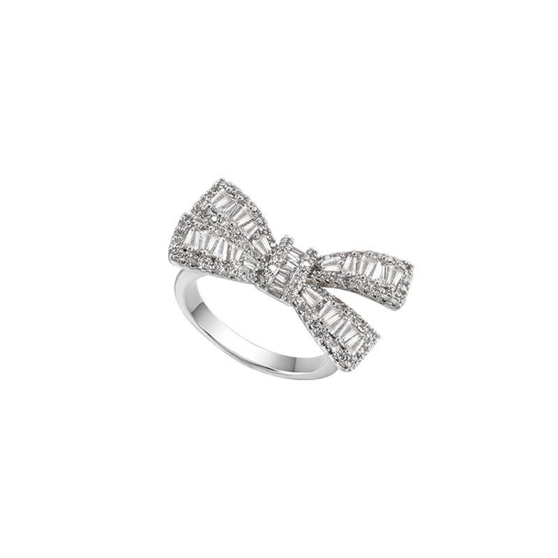 No Ip Copper Open Bypass Ring With Zirconia Butterfly Design For Women