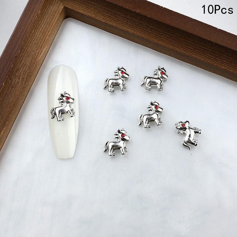 10 Stück Legierung Pony Nagelkunst-Anhänger 3D Kleines Pferd Nagelzubehör DIY Schmuck Maniküre Dekoration Jahr des Pferdes Nagelbastelarbeiten