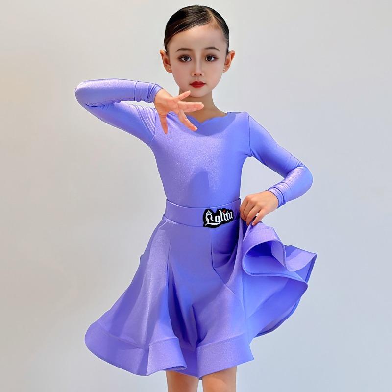Abbigliamento da Allenamento Latino per Ragazze Vestito da Ballo da Sala Costume da Competizione Bambini Salsa Abbigliamento da Pratica Ballroom Colorato