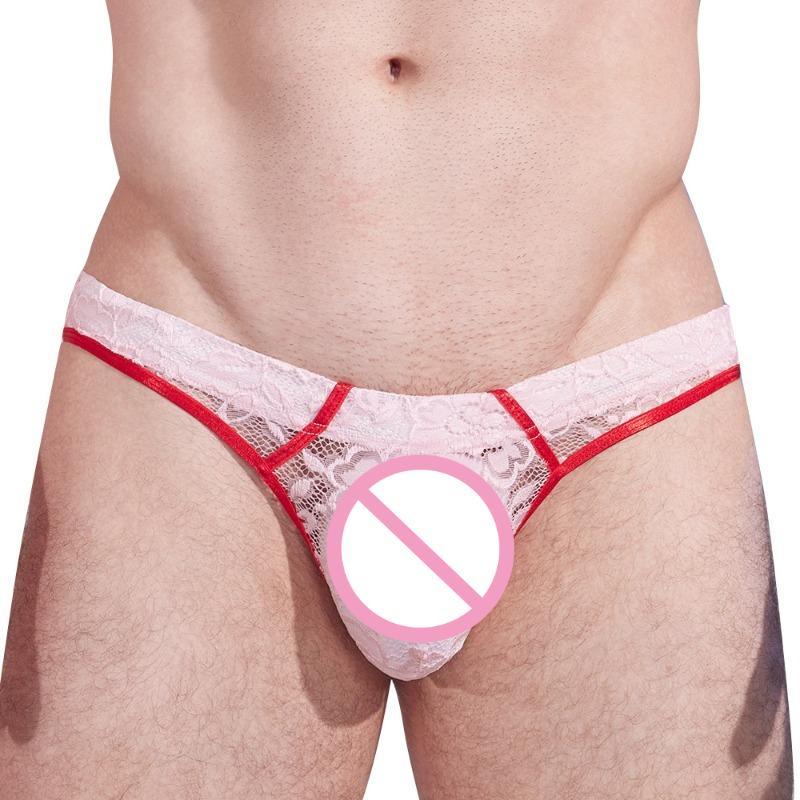 Men'S Floral Full Lace Sheer Panties Sexy See Through Briefs Gay Sissy Lingerie Panties Breathable Low Waist U Conver Underpant