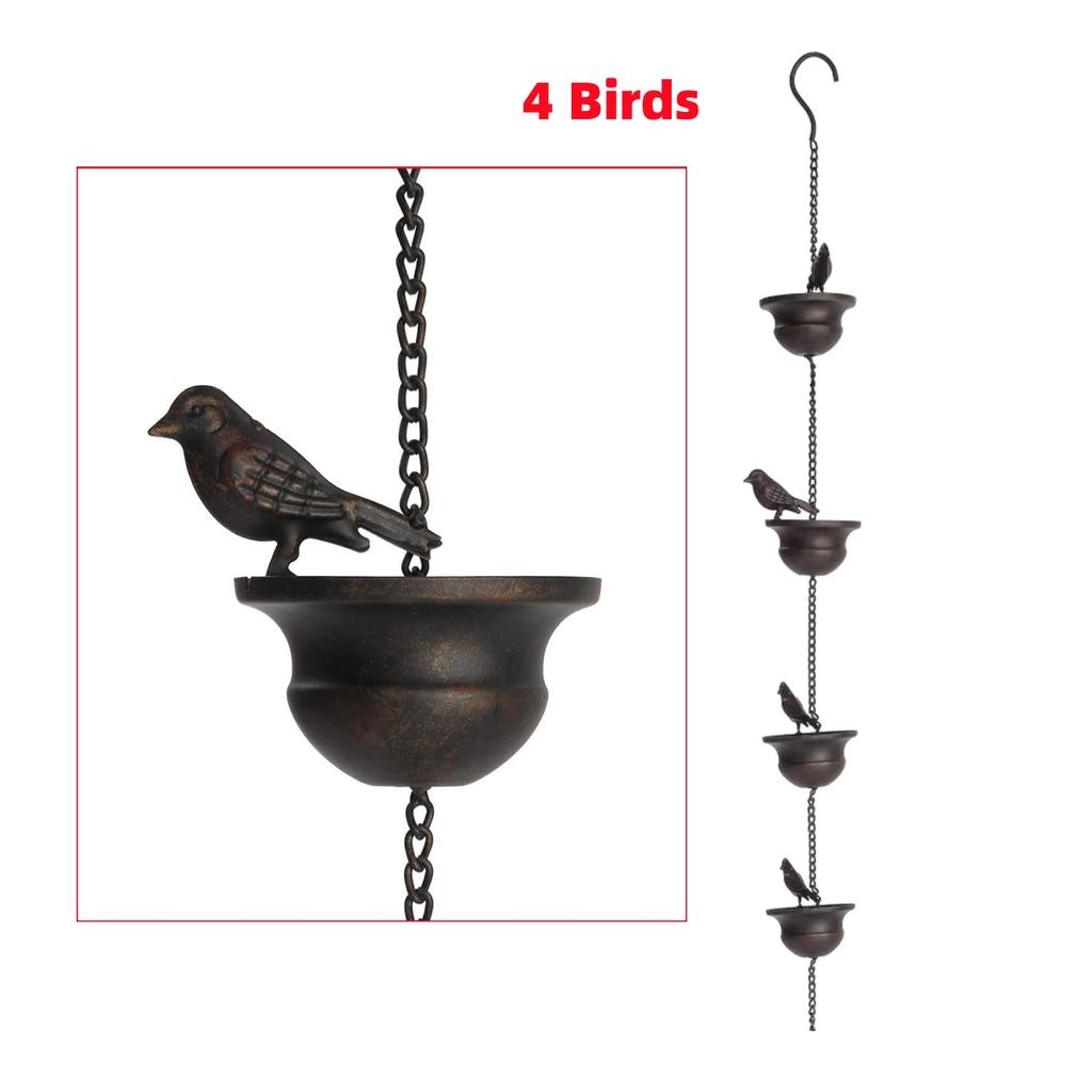 4/6/8Pcs Mobile Birds on Cups Rain Chain Garden Outdoor Courtyard Iron Art Decoration Retro Metal Pendant Crafts Rain Chain 1set