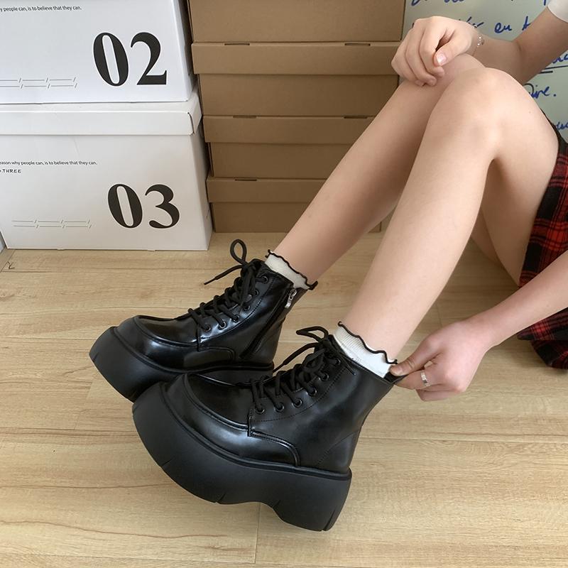 Lolita Stiefel Damen Halbschuhe Stiefel-Damen Knöchel Damen Rock Herbst Reiten Leder Retro Motorradstiefel Lack Reitstiefel