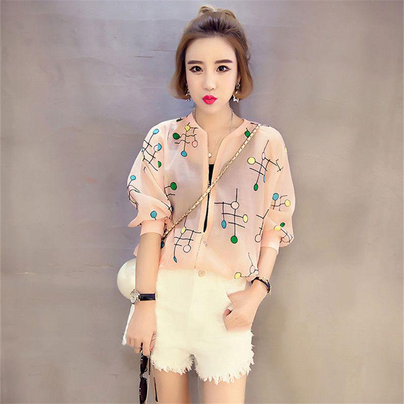 Women s Summer Plus Size Chiffon Sun Protection Cardigan - Five-Point Sleeve Printed Jacket 2XL розовый