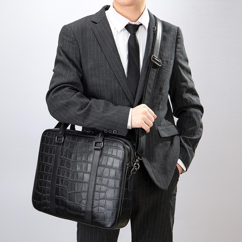 

Crocodile Pattern Business Computer Bag, Leather Large-capacity Crossbody Men s ,Multi-functional Business Shoulder Bags 39x6x29cm