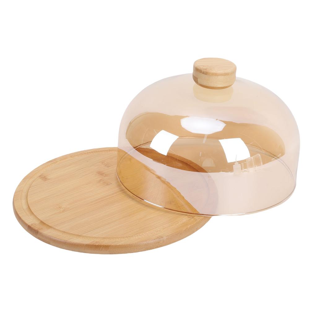 11 Inch Wood Cake Stand with Glass Dome Lid Covered Round Serving Platter Tray for Fruit Pies Cheese Deserts Appetizers