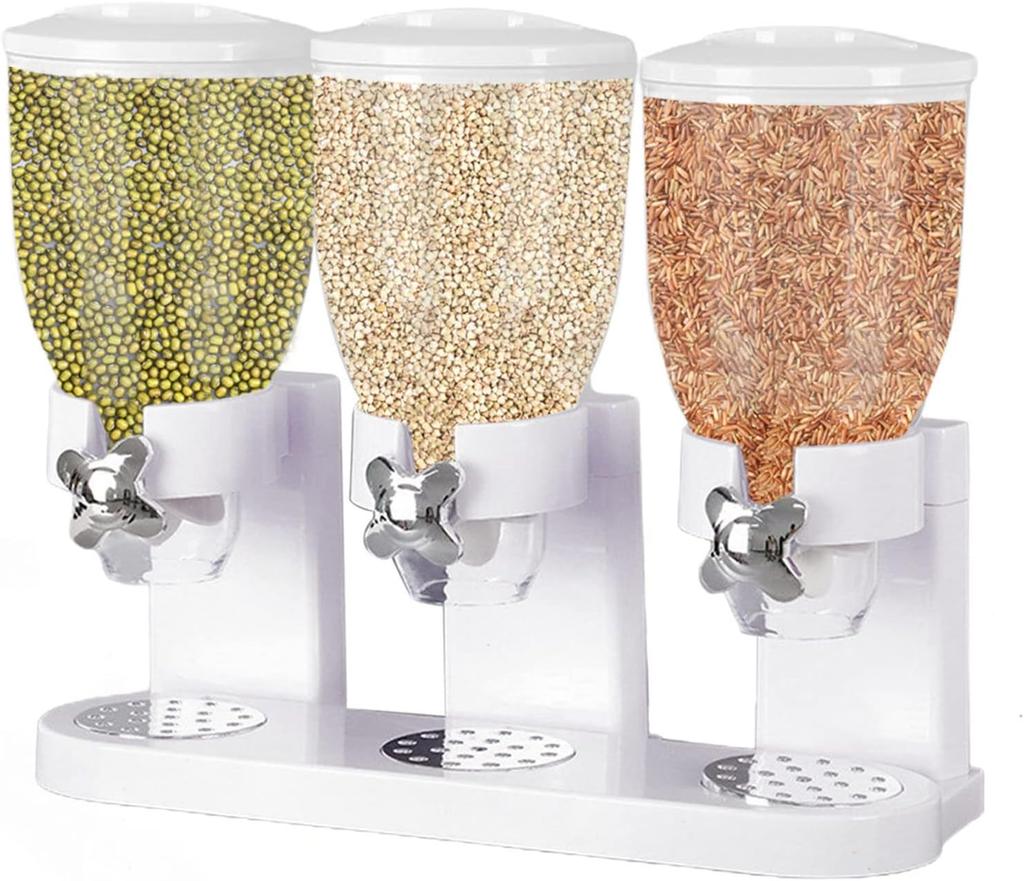 Triple Cereal Dispenser Dry Food Dispenser Cereal Containers Commercial Cereal Dispenser Triple Food Dispensers Nut Candy Dispenser Three Canister