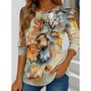 Hauts pour Femmes Imprimé Floral Col Rond Manches Longues T-shirt Automne Décontracté Ajusté Pull Haut à Manches Longues pour Femme