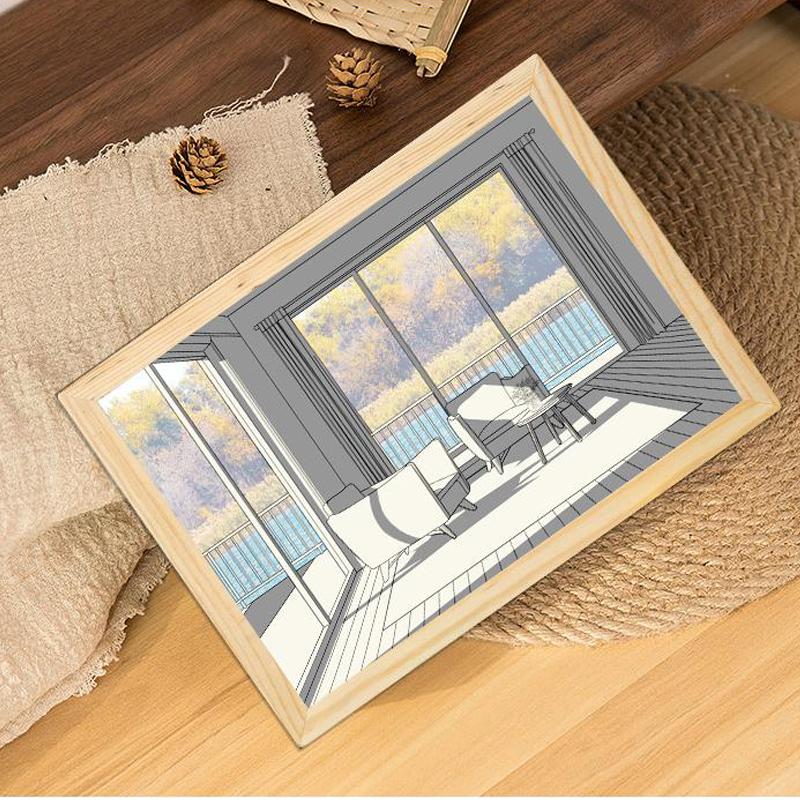 INS Deco Led Light Painting USB Plug Dimming Wall Artwork Table Lamp Gift Indoor Sunlight Window Wooden Photo Night Luminous