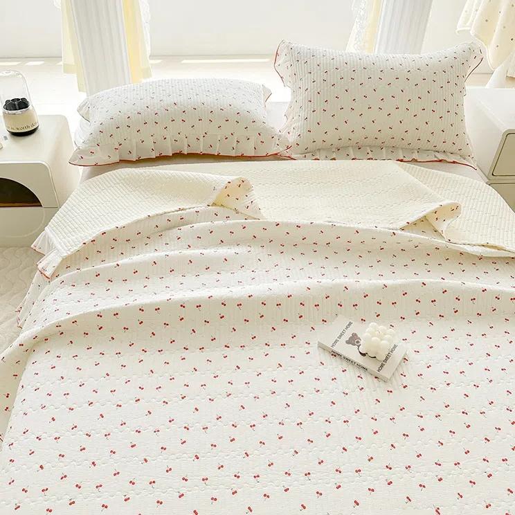 Cotton Quilted Bedspread Set 3 Pieces With Lace Trim Pure Cotton Washed Bed Sheet And Two Pillowcases Soft Breathable Durable Bedding Set