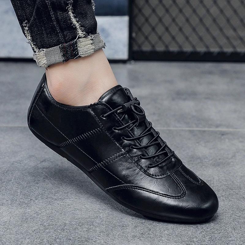 

Men Leather Casual Shoes Autumn New Fashion Comfortable Breathable Boat Driving Brown Leather Shoes 44