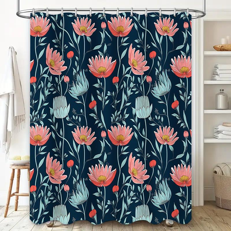 Modern Floral Print Shower Curtain Waterproof Fabric Decoration Home Bathroom Decor Custom Size Available