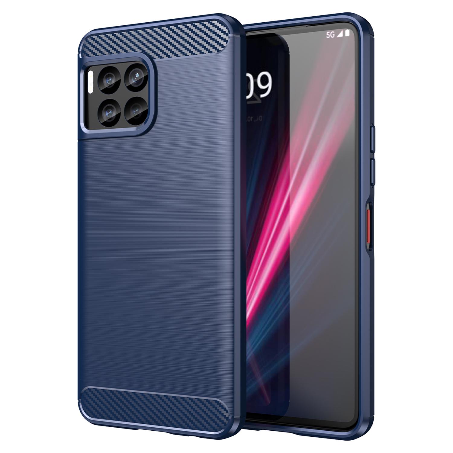 

For T-Mobile REVVL 7 Pro Case TPU Brushed Carbon Fiber Protective Cover Blue