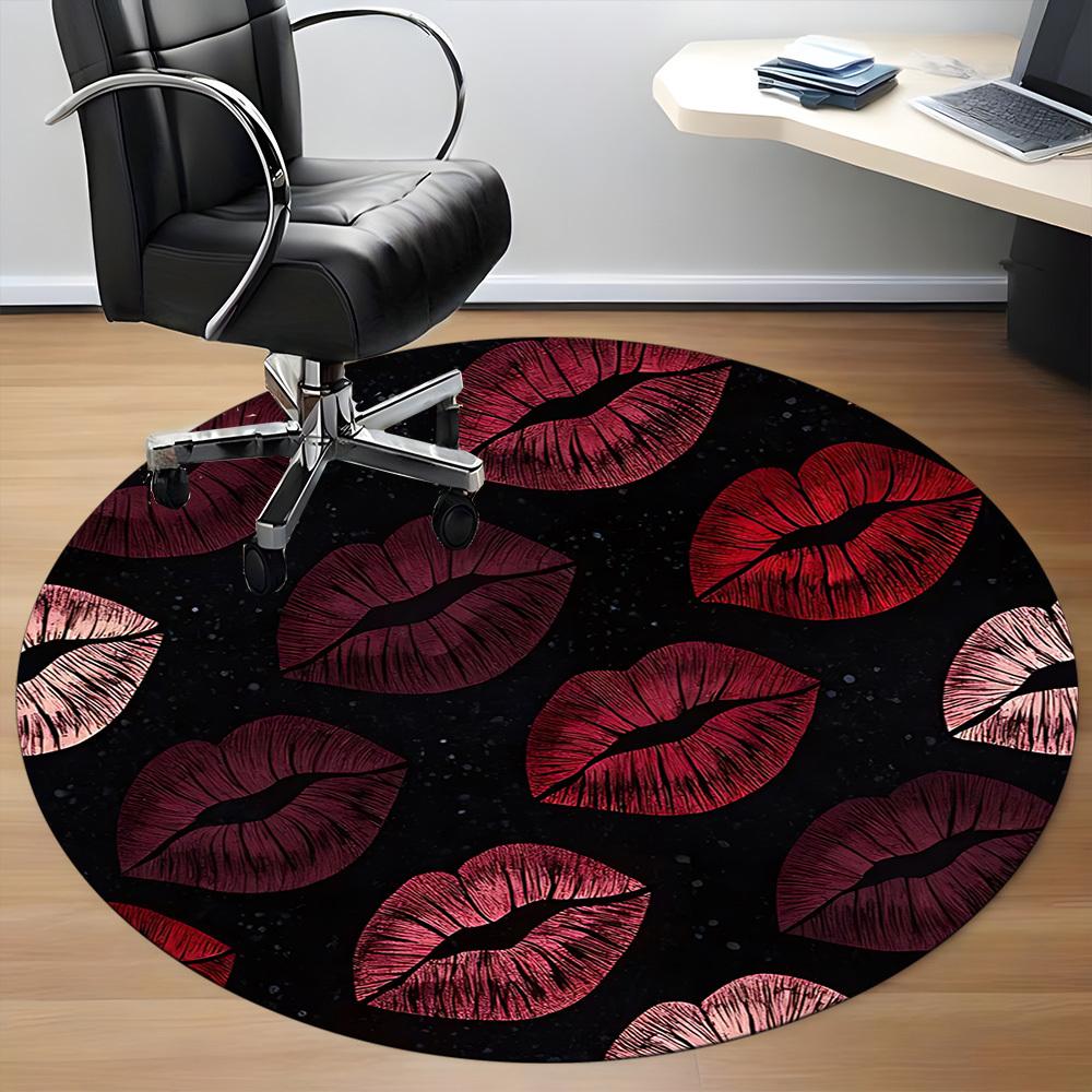 1 Stück Teppich mit Lippenmuster für das Büro, rutschfest, runder Teppich, weich und bequem, Teppich für das Büro, leichte runde Bodenmatte yy251226071