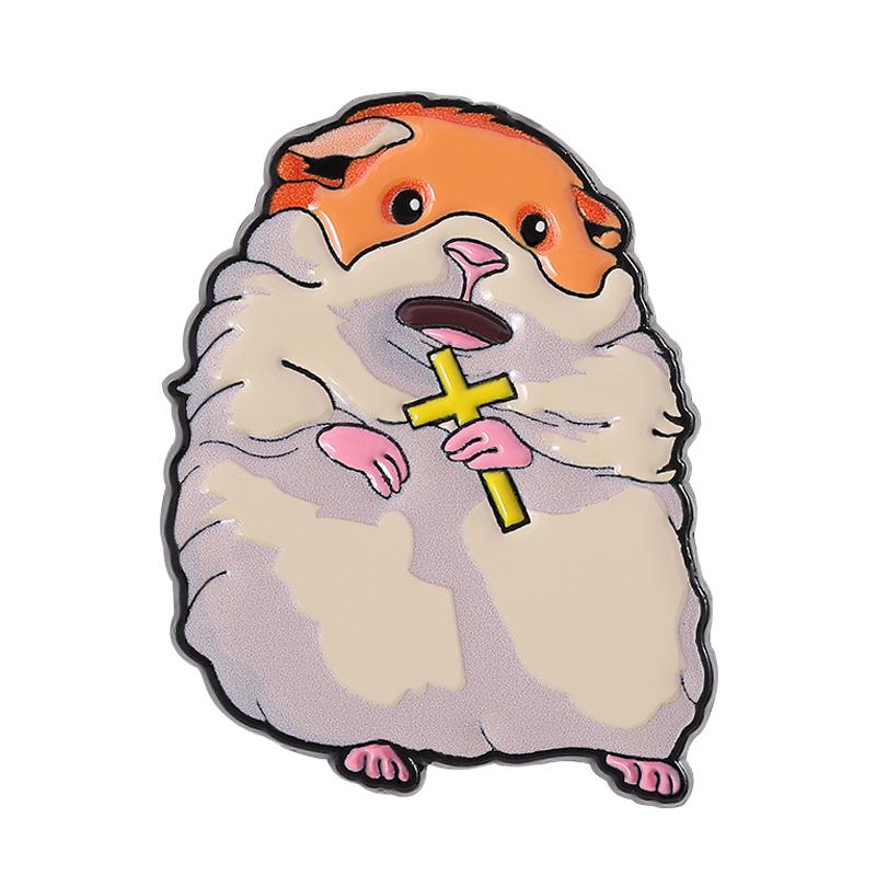 

Cute Screaming Hamster with a Cross Enamel Pin Cartoon Animal Metal Brooch Lapel Backpack Funny Jewelry Gifts for Kids Friends