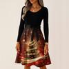 Women's Casual Fashion Long Sleeve Christmas Graphic Printed Vintage Long Dresses