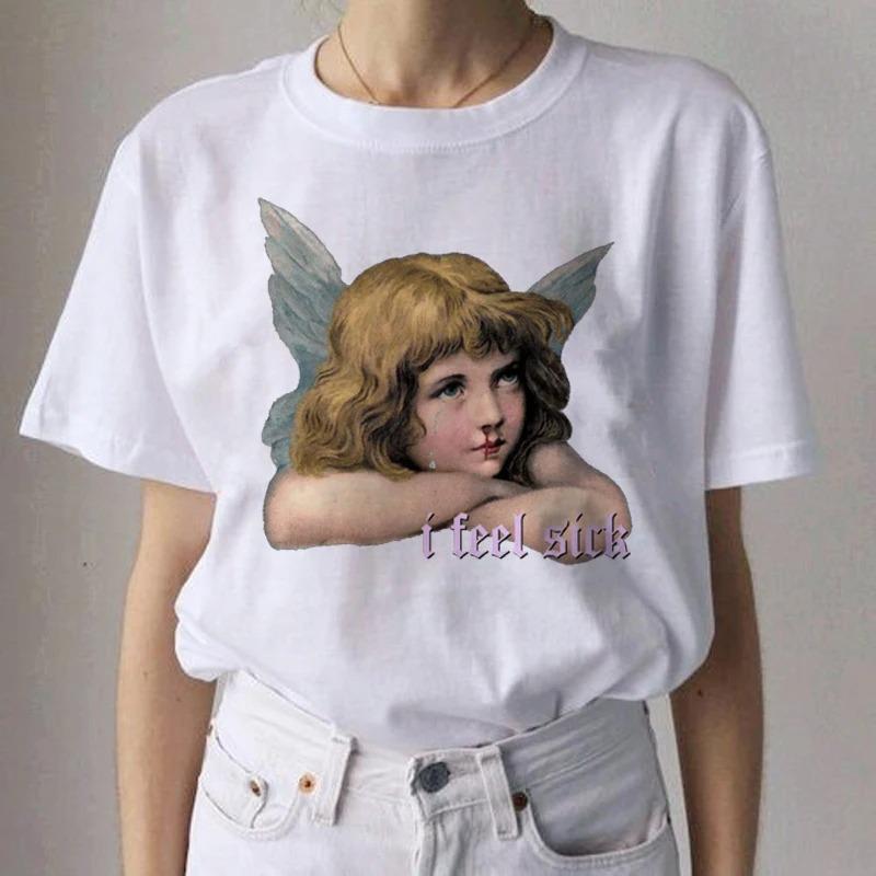 Angel Aesthetic Streetwear White Fashion Women TShirts Harajuku Short Sleeve Clothes Summer ONeck Tees Casual FeUnisex Tops