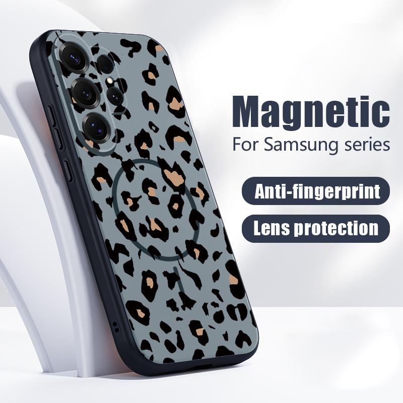 Leopard Print Phone Case For Samsung Galaxy S26 Ultra S25 Edge S24 Plus S23 FE S22 A17 A54 A55 A56 A57 5G Magnetic For Magsafe Matte Cover