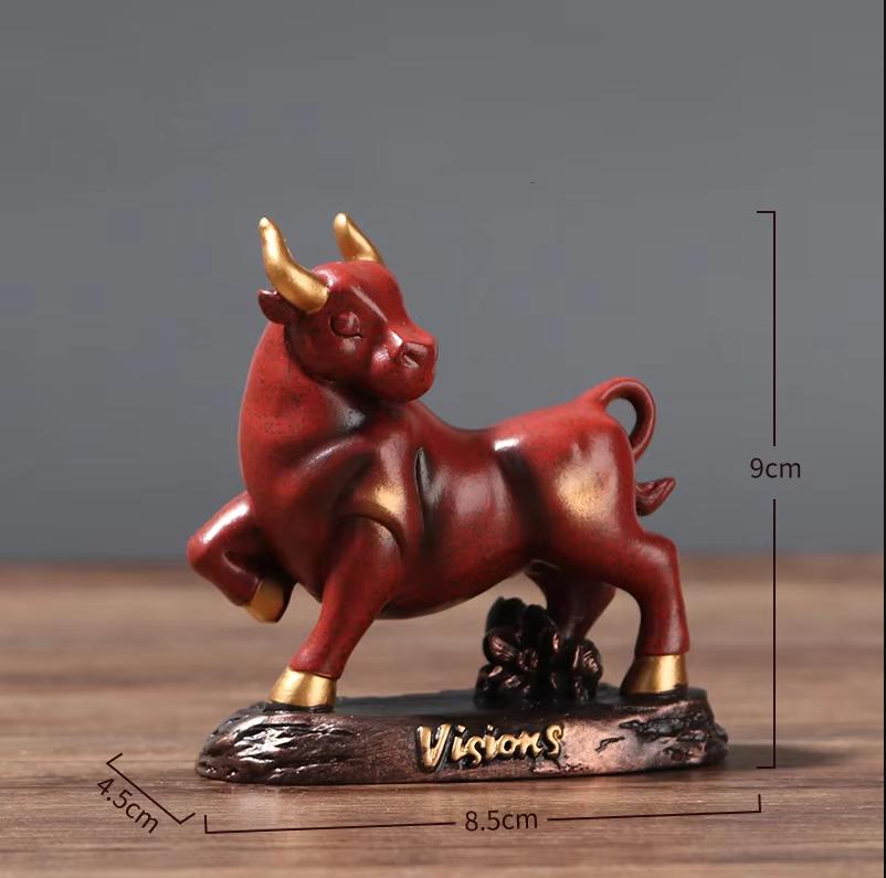 Resin Animal Bull Sculptures and Figurines Cute Home Room Office Table Decoration and Accessories Wealth Luck Feng Shui Decor