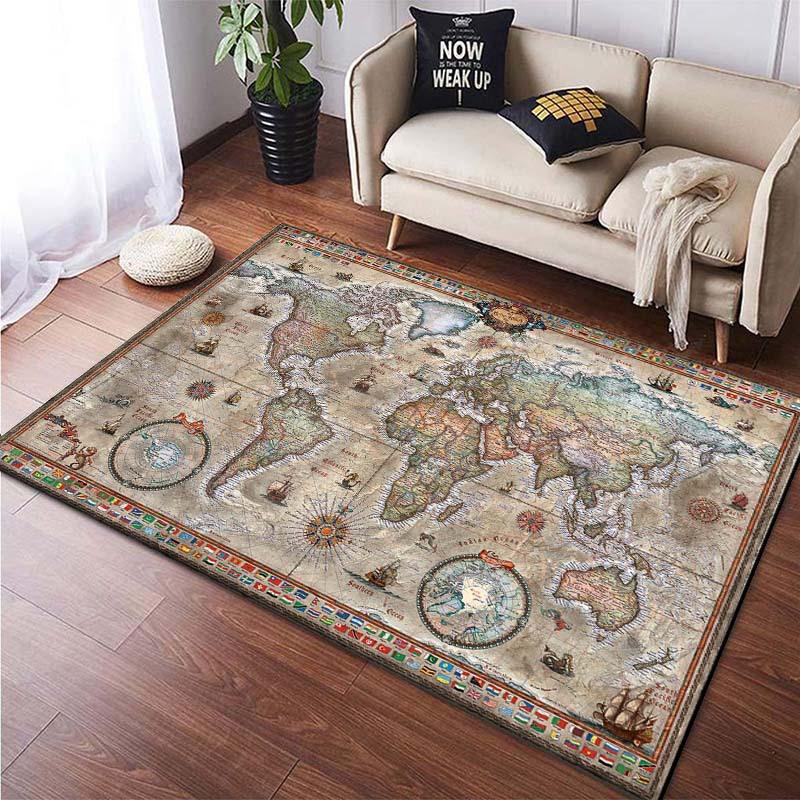 Mappa del Mondo Luminosa Tappeto Nero Stile Moderno Tappeto per Soggiorno con Effetto Luce Notturna Disegno dei Continenti Decorazione per la Casa