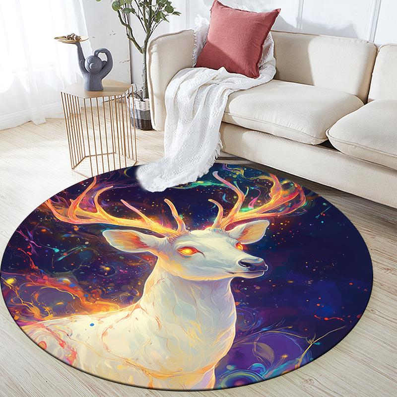 Colorful Deer,Round Area Rug,Carpet Rug for Living Room Bedroom Sofa Playroom Decor,Non-slip Floor Mat