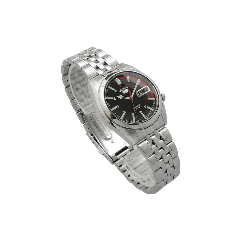 Seiko 5 Series 30 Meters Waterproof Automatic Steel Strap Men's Watch Black Dial SNK375K1