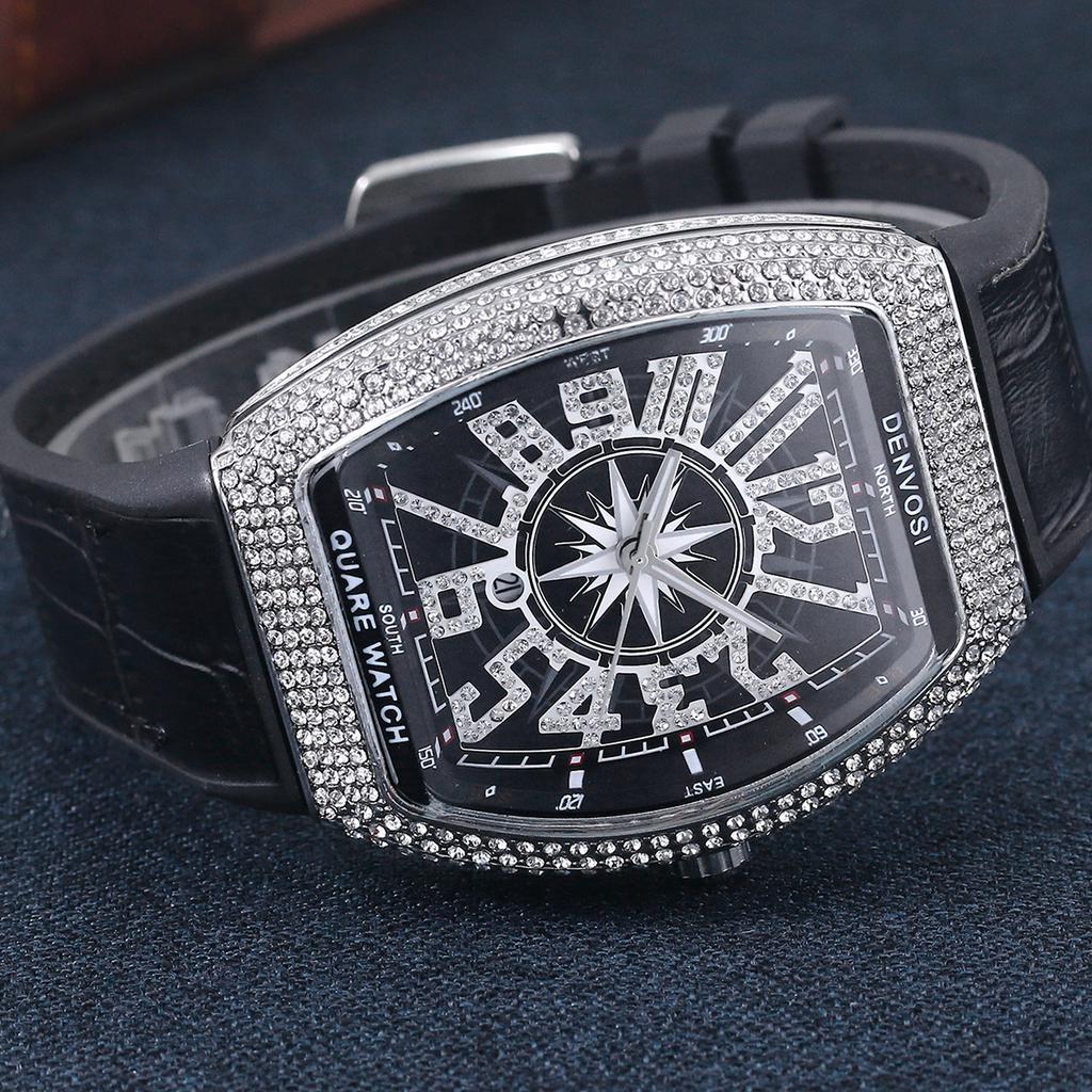 Orologio da polso di lusso con diamanti per donna Orologio al quarzo alla moda ed elegante con cinturino in silicone Impermeabile luminoso Orologio Tonneau