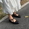 Johnature Cross Belt Mary Jane Shoes Genuine Leather Flats Round Toe Soft Soled Women's Shoes