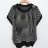 Shop   Women Round Neck STriped Loose FiT ShorT Sleeve KniT T shirT Dgb Wkn 4555