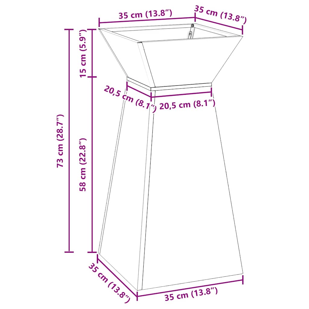 Column Planter Silver 35 X 35 X 73 Cm