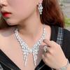 French Light Luxury Atmosphere Celebrity Style Full Diamond Set Chain Wedding Dress Accessories Necklace Earrings Bracelet Ring Set