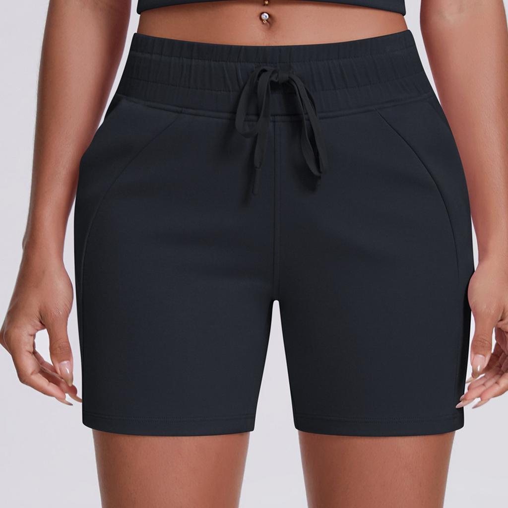 Damen Lässige Lockere Einfarbige Kordelzugtasche Yoga Laufen Fitness Dreiviertelhose