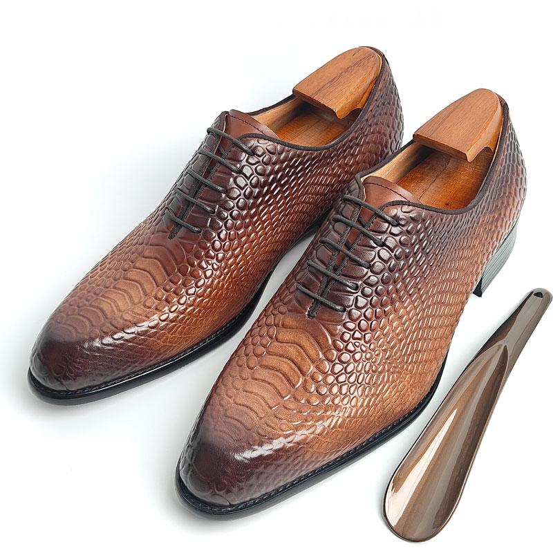 Fashion Luxury Formal Men Shoes Crocodile Embossed Social Business Handmade Lace-Up Fashion Customization Dress Man Shoe Genuine Leather