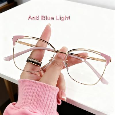 New Stylish Luxury Metal Frame Women's Flat Light Glasses Ultra Light Neutral High Quality Anti Blue Light Glasses