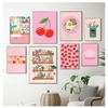Abstract Coffee Cherry Strawberry Plant Wall Art Canvas Painting Nordic Posters And Prints Wall Pictures For Pink Kitchen Decor